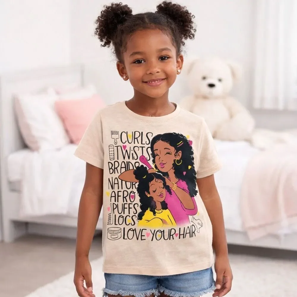 The Children’s Place Girls Love Your Hair Graphic Tee Natural Hair Shirt S 5-6